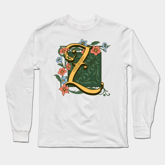 Art Nouveau Letter Z, Ornamental Letter Z, Art Deco Long Sleeve T-Shirt by Promen Art